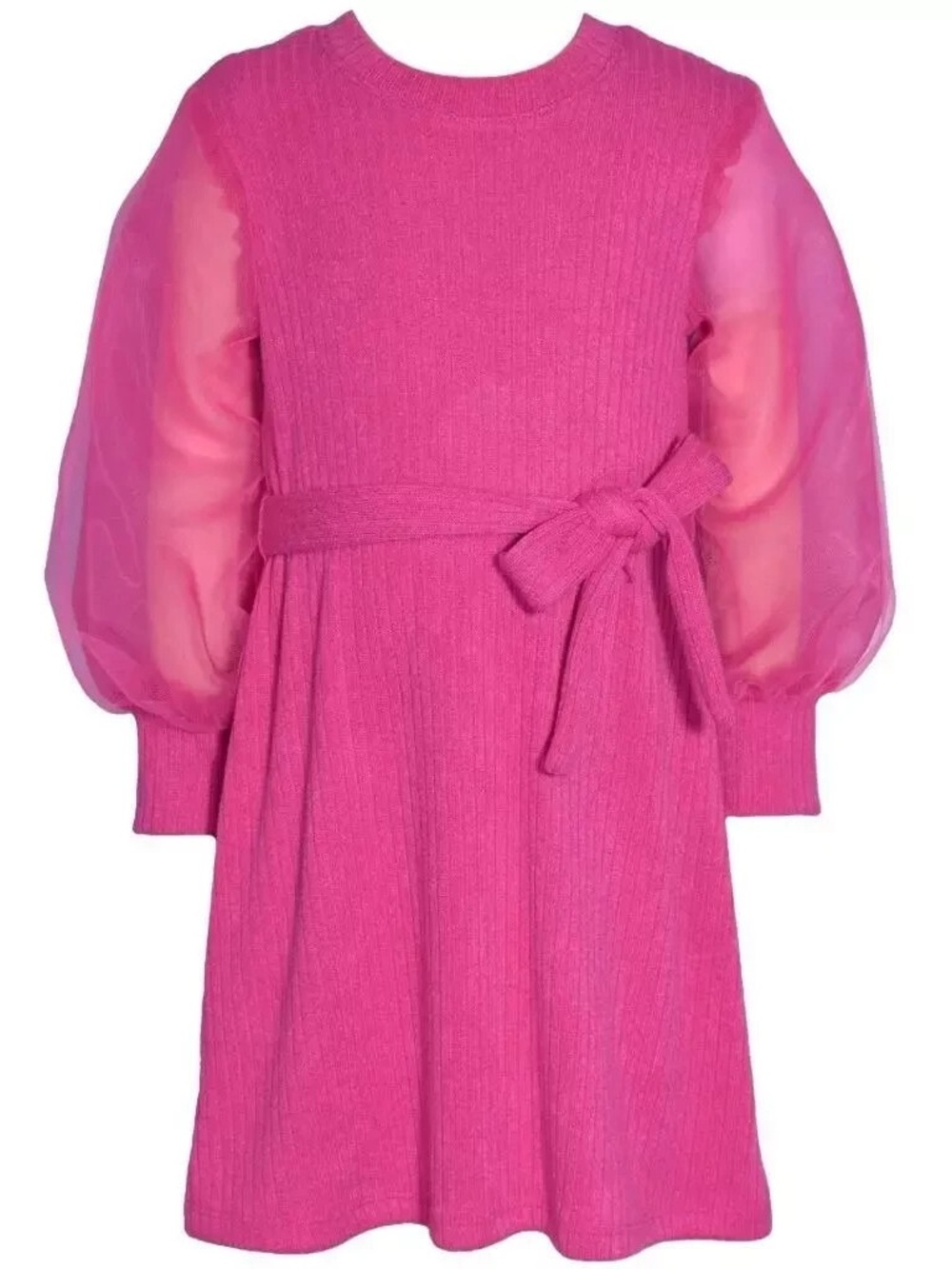 Girls 4/4T new net fushia soft sweater dress with mesh sheer fancy sleeve